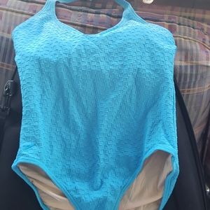 One piece turquoise swim suit